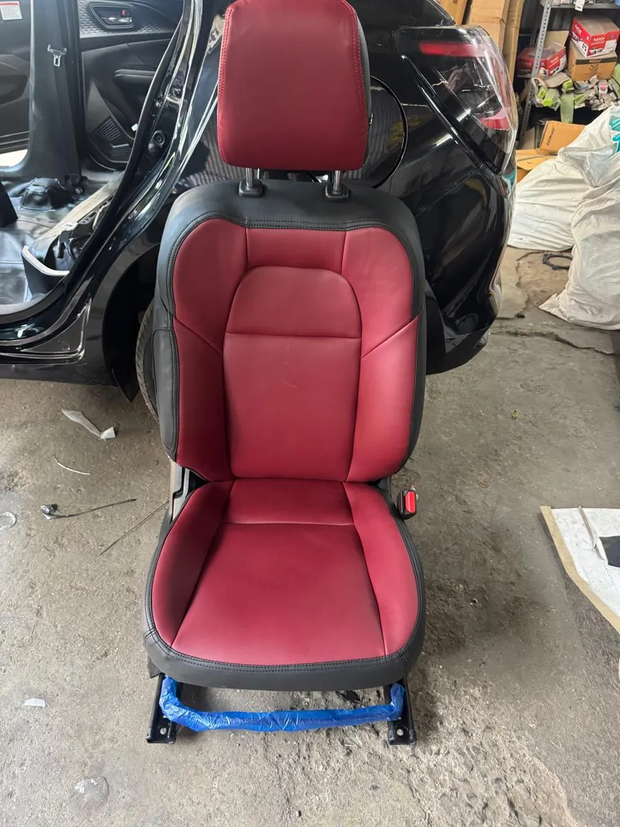 Custom Red Leather Seat Upholstery — after