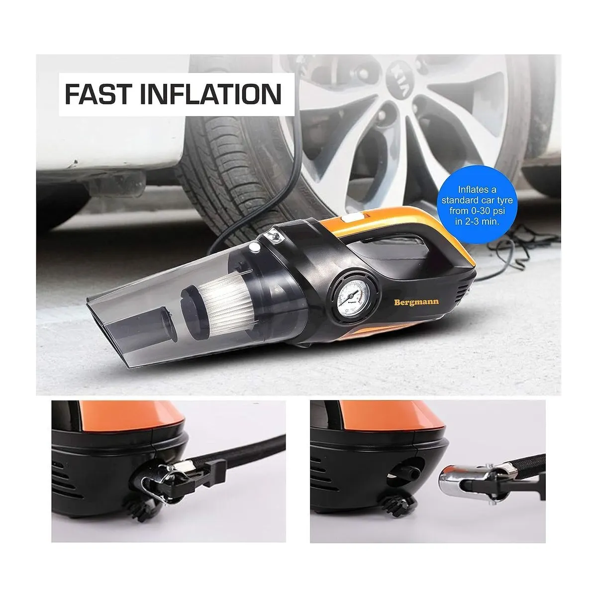 Bergmann Cyclonic 2-In-1 Car Vacuum Cleaner & Tyre Inflator — view 2
