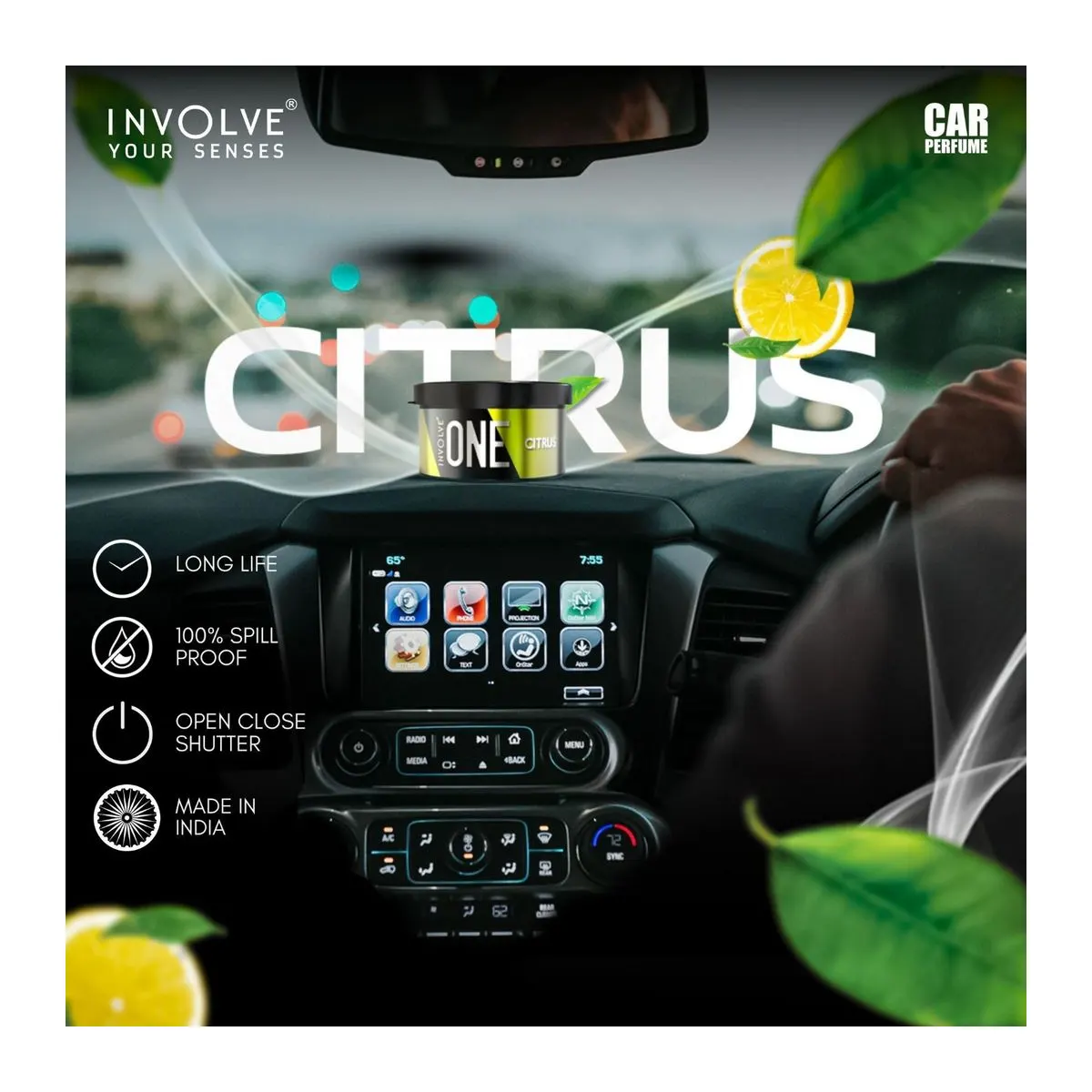 Involve ONE Citrus Organic Car Perfume | 40g Leak-Proof Fiber Can