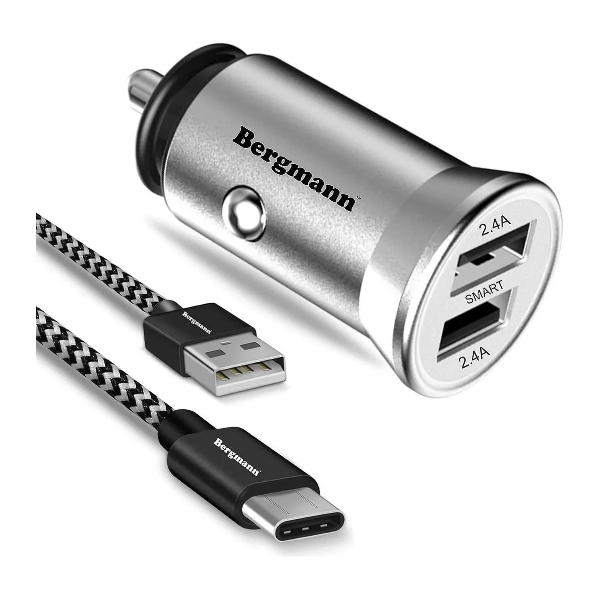 Bergmann Metal Dual-USB Car Charger With Braided Cable